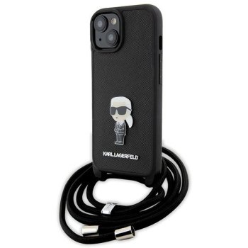 Apple iPhone 15 6.1'' Karl Lagerfeld Crossbody Saffiano Metal Pin Karl Case Cover, Black