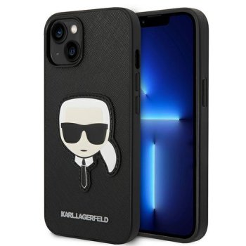 Apple iPhone 14 Plus 6.7" Karl Lagerfeld Saffiano Karl`s Head Patch Case Cover (KLHCP14MSAPKHK), Black