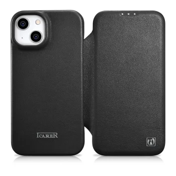 iCarer Genuine Leather Folio Case for iPhone 14 Plus MagSafe, Black (WMI14220715-BK)