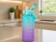 Motivational Water Bottle with Straw 2000 ml, Blue-Purple