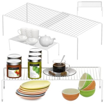 Metal shelf adjustable width expandable for kitchen organizer white