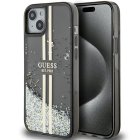 Apple iPhone 15 Plus 6.7'' Guess Liquid Glitter Gold Stripes Case Cover, Black