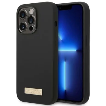 Guess Silicone Logo Plate MagSafe Case for iPhone 14 Pro Max - Black