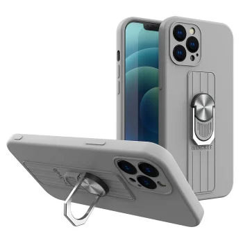 Silicone Case with Ring Holder and Stand for Samsung Galaxy A42 5G, Silver