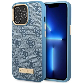 Guess iPhone 14 Pro Case 4G Logo Plate MagSafe, Blue