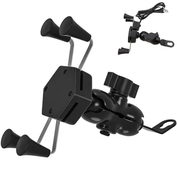Universal Motorcycle Phone Holder with USB Charger AP14C, Black