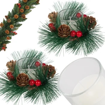 Decorative Glass Candle Set with Festive Wreath, 2 pcs