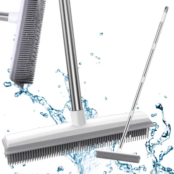 Silicone Rubber Broom with Squeegee and Adjustable Metal Handle 120 cm
