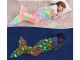 Glow in the Dark Mermaid Tail Blanket for Girls, Cozy Fleece Wearable Sleeping Bag, Rainbow