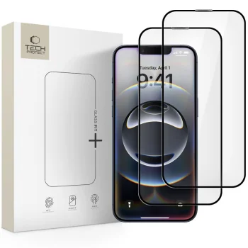 Tech-Protect Glass Fit+ Tempered Glass for iPhone 17e / 16e / 14 / 13 Pro / 13, 2-Pack, Black