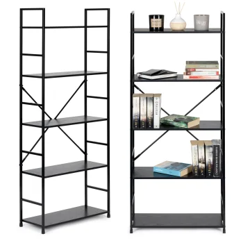 Modernhome CWJ6024144LG BLACK Wooden Shelf, 5 Shelves, Black