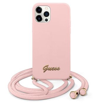 Apple iPhone 12 Pro Max 6.7'' Guess Metal Logo Cord Case Cover (GUHCP12LLSCLMMGLP), Pink