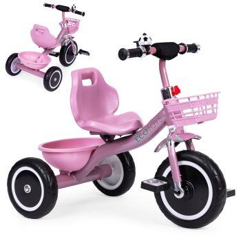ECOTOYS Toddler Tricycle with Basket and Bell, Pink