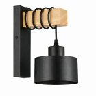 Wooden Wall Sconce Loft Industrial E27 Lamp, Black