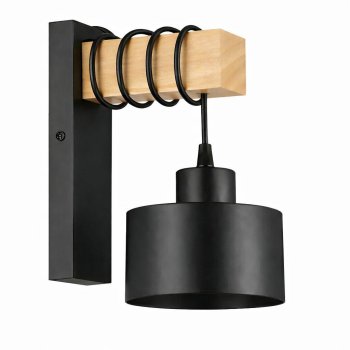 Wooden Wall Sconce Loft Industrial E27 Lamp, Black