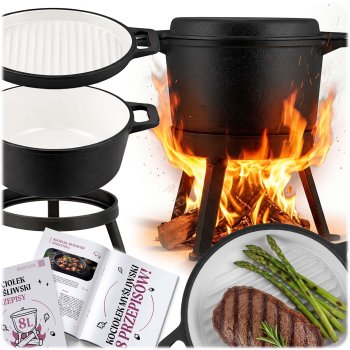 Berdsen Bd-480 Enamelled Cast Iron Cauldron with Legs & Grill Pan, 8L