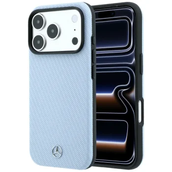 Mercedes Leather Semi Wrap Wood Effect MagSafe Case for iPhone 17/18 Pro Max - Blue