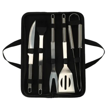 Grill utensil set with 5 stainless steel tools and case, 6-in-1 BBQ accessories