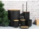 6-in-1 Bathroom Accessories Set, Matte Black/Bamboo