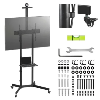 Maclean MC-113 B Mobile TV Cart on Wheels, 37-70", VESA up to 600x400, Camera Shelf, Black