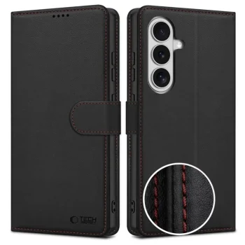Tech-Protect Wallet Case for Samsung Galaxy S26, Black and Red