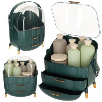 Cosmetic Organizer with Drawers and Lid, Green