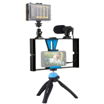 Smartphone Video Rig with LED Light, Tripod Mount, Phone Holder and Mic