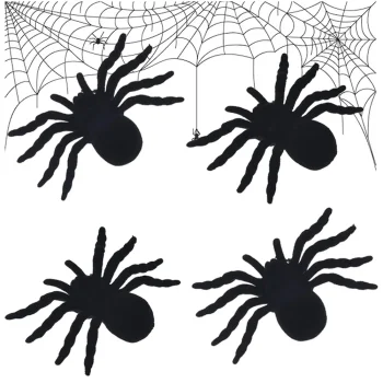 Large Halloween Spider Decorations, 4 pcs, Black