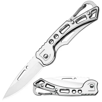 Folding Knife with Carabiner AG923A, Silver