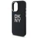 DKNY iPhone 16 vāciņš Liquid Silicone Metal Logo, melns