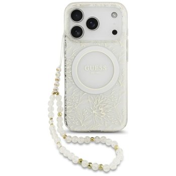 Guess IML Flowers Electro Pearl Strap MagSafe Phone Case Cover iPhone 17 Pro - White