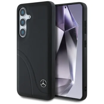 Mercedes Leather Curved Stitches Case for Samsung Galaxy S25 - Black