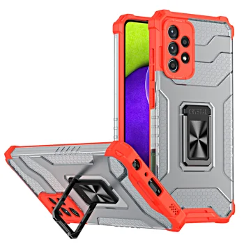 Samsung Galaxy A72 4G Case Crystal Ring Kickstand Rugged Cover, Red