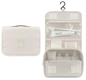 Women's travel cosmetic bag, roll-up organizer, cream