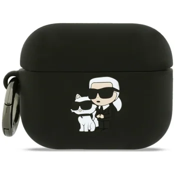 Karl Lagerfeld Silicone Karl & Chaupette Head 3D Case for AirPods Pro 3, Black
