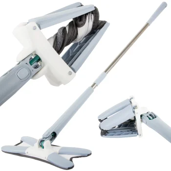 Flat Floor Mop with Twist Wringing Mechanism, White/Grey