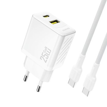 Dudao A26TCEU PD QC 25W GaN USB-A USB-C Wall Charger with USB-C Cable - White