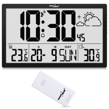 Большие настенные LCD часы GreenBlue GB218 с термометром