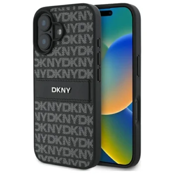 DKNY iPhone 16 Case Texture Pattern Tonal Stripe, Black