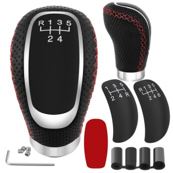 Universal Gear Shift Knob Xtrobb for 5 6 Speed Manual, Leather with Red Stitching
