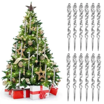 Acrylic Christmas Tree Icicle Ornaments, 12 Pcs