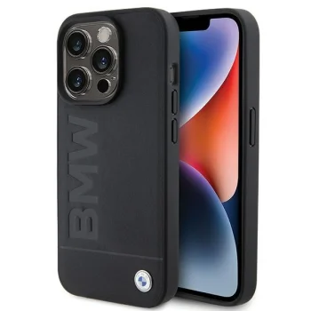 BMW iPhone 15 Pro Max Case Leather Hot Stamp, Black