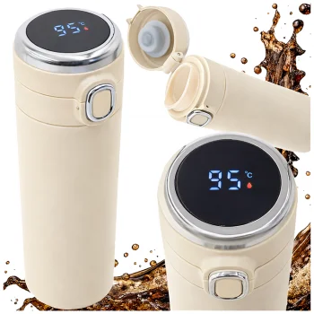 Termopuodelis su temperatūros ekranu ir snapeliu 400 ml, kreminis