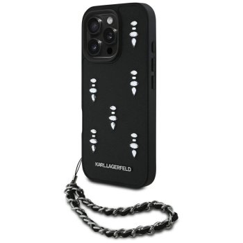 Karl Lagerfeld Saffiano Crystals w/Chain Case for iPhone 16 Pro, Black