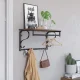Leobert Wall Shelf with Hangers Loft, Wood/Metal, Brown/Black