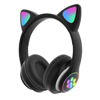 Telcon Kids Wireless Headphones with LED Cat Ears, Black