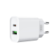 XO CE02A Wall Charger 20W USB + USB Type C + Charging Data Cable ( Type C to Apple Lightning ) 3A, White