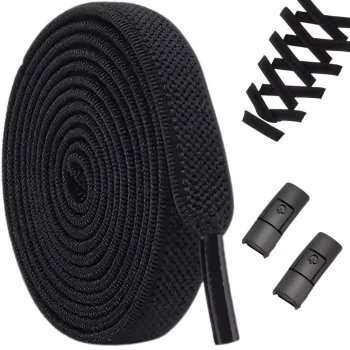 Elastic No-Tie Shoelaces 100cm with Metal Clasps, Black, 2 pcs.