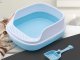 Open cat litter tray with frame and large scoop, blue