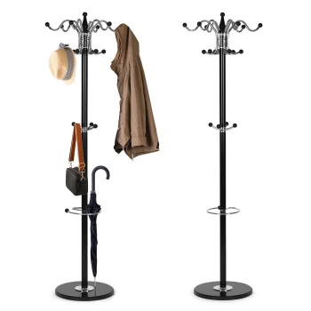 Standing Coat Rack with 16 Hooks Metal Hall Tree for Entryway ModernHome 172 cm